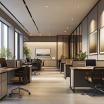 Oficina en Valencia con escritorios organizados y una pequeña zona de descanso, diseñada para mayor comodidad tras una reforma integral.