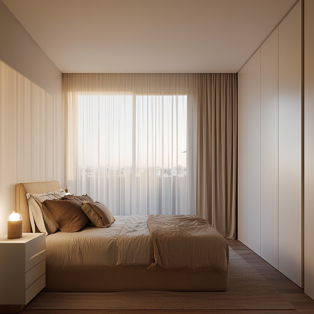 Dormitorio acogedor con iluminación cálida y natural